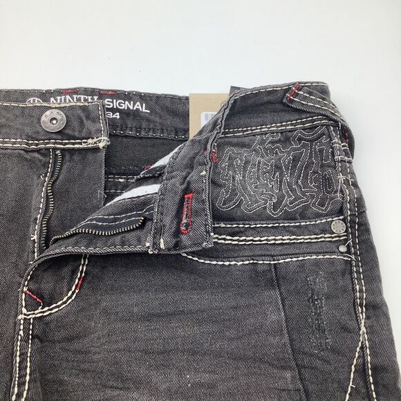 Ninth Hall‎ Mens Signal Stacked Flare Distressed Jeans Black Size 34 x 35 NWT - Picture 6 of 11